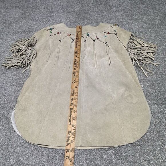 Pioneer Wear Fringe Beaded Tan Ivory Leather Women's Top Size 10 Cowgirl Western - Picture 12 of 13